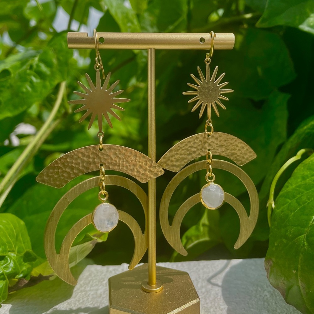 Passivum Earring, Brass Jewelry, Gold Plated Jewelry, Moonstone Earrings